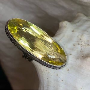 Sparkly Yellow Citrine elongated faceted cut statement Ring